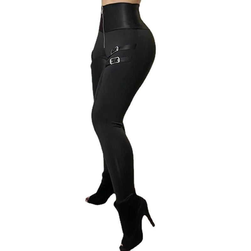 High-Waisted Leggings with Straps and Zipper