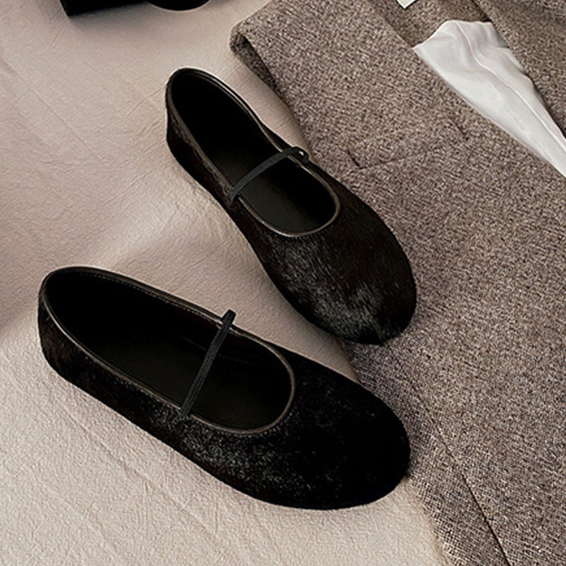 Women's Velvet Ballet Flats with Elastic Strap