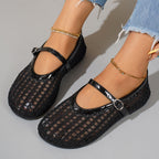 Women's Ballet Flats with Buckle Detail and Mesh Texture