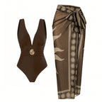 Women's Swimsuit with Feminine Wrap Skirt and Elegant Jewelry Detail