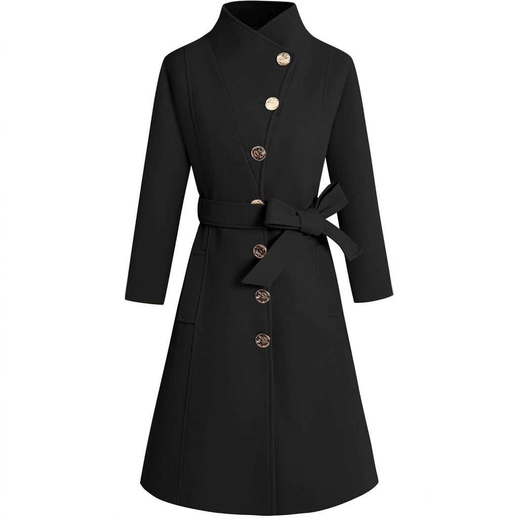 Women's Elegant Wrap Coat with Unique Collar and Belt
