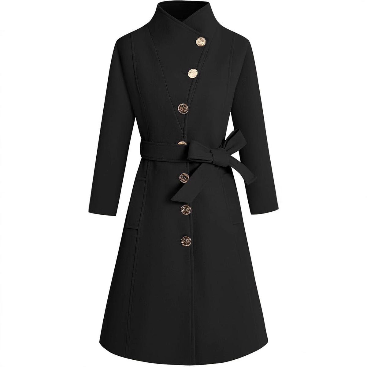 Women's Elegant Wrap Coat with Unique Collar and Belt