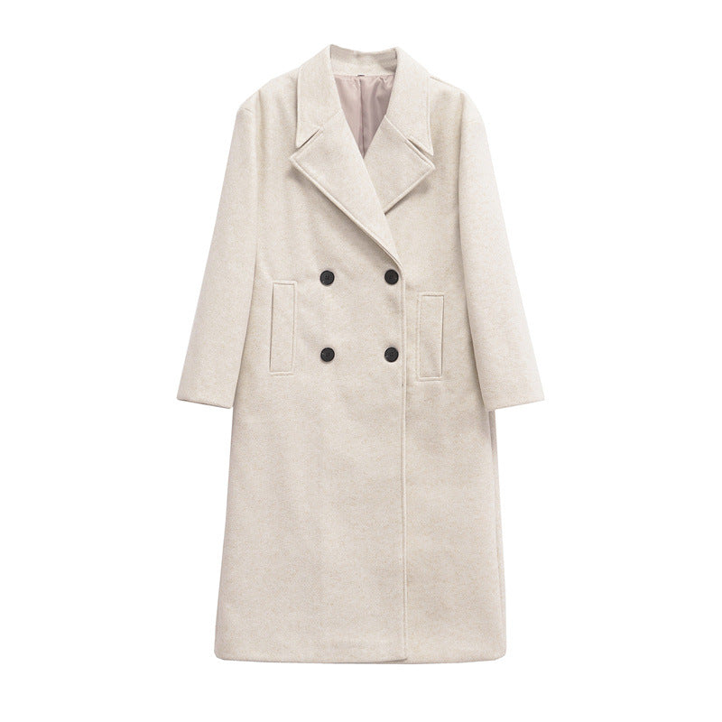 Elegant Plus Size Double-Breasted Wool Coat