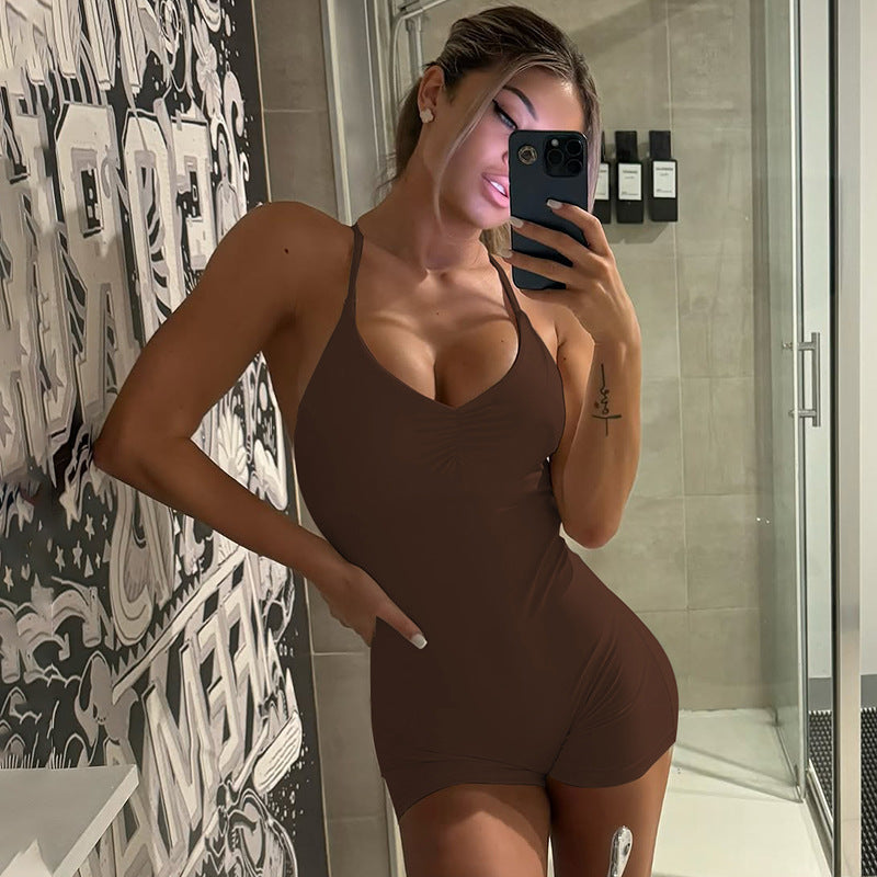 Women's Bodycon Bodysuit with Criss-Cross Straps