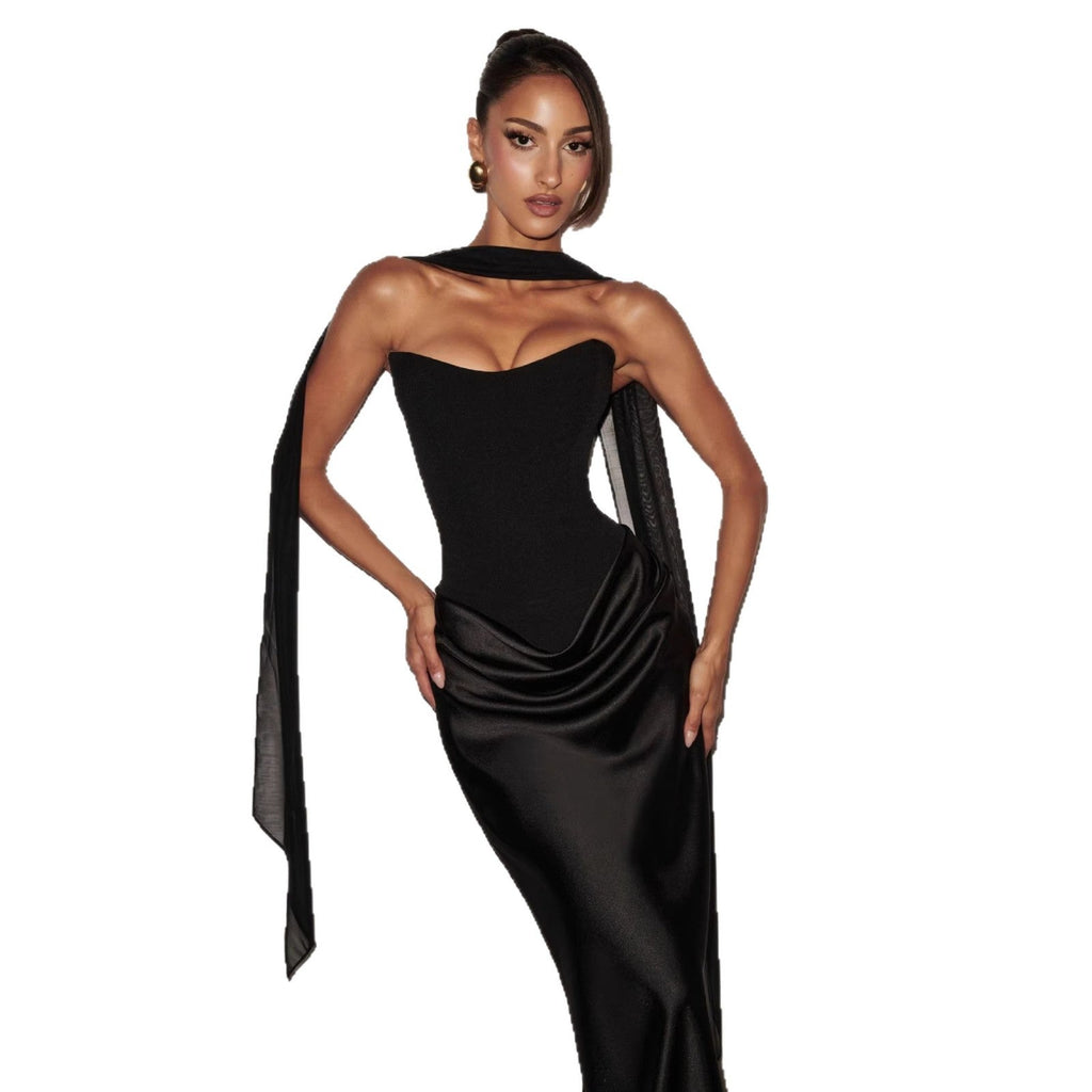 Women's Evening Dress with Off-Shoulder Design and Elegant Slit