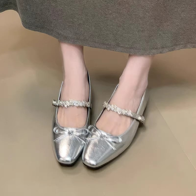 Women's Ballet Flats with Elegant Strap and Shimmer Finish