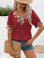 Women's Blouse with Floral Embroidery and Airy Sleeves