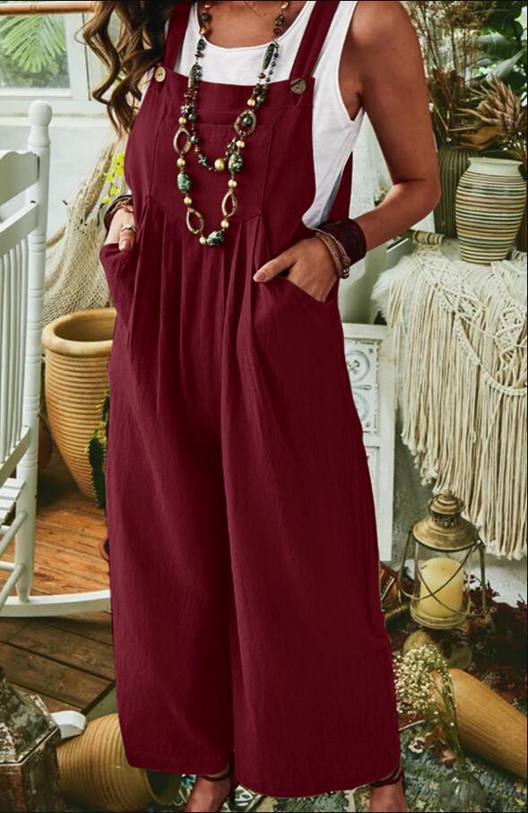 Women's Casual Wide-Leg Jumpsuit with Pockets