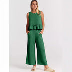 Women's Casual Peplum Jumper with Wide-Leg Pants