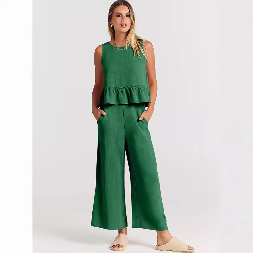 Women's Casual Peplum Jumper with Wide-Leg Pants