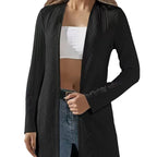 Women's Elegant Long Jacket with Fine Structure and Open Cut