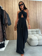 Women's Deep V-Neck Wide-Leg Jumpsuit