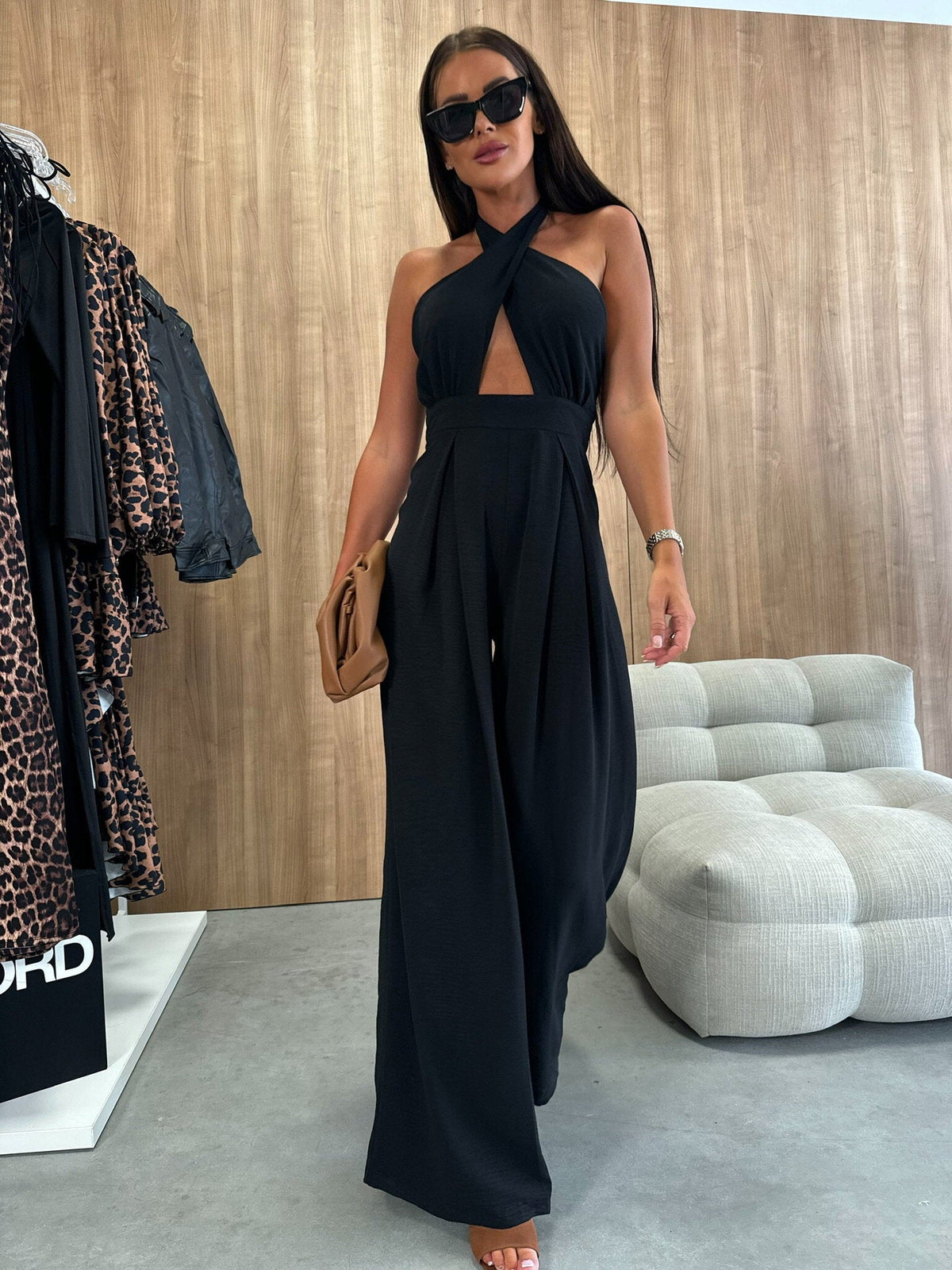 Women's Deep V-Neck Wide-Leg Jumpsuit
