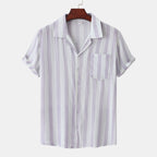 Women's Short Sleeve Shirt with Elegant Stripe Pattern and Practical Chest Pocket