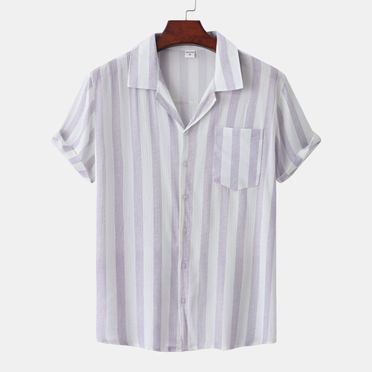 Women's Short Sleeve Shirt with Elegant Stripe Pattern and Practical Chest Pocket
