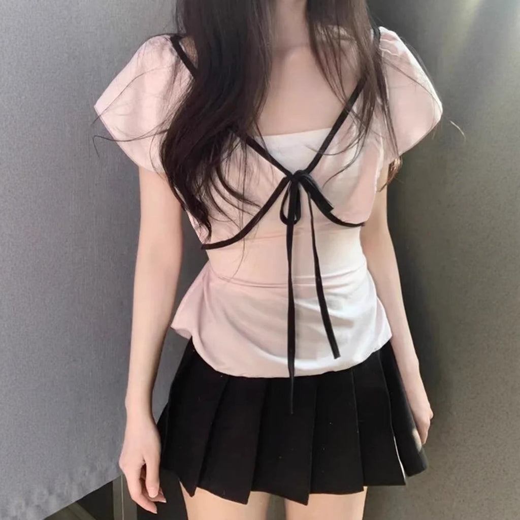 Women's Ruffled Blouse with Adjustable Tie Belt