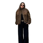 Elegant Faux Leather Jacket with Modern Stand-Up Collar