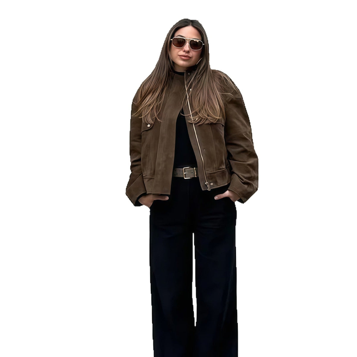 Elegant Faux Leather Jacket with Modern Stand-Up Collar