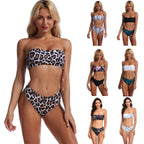 Women's Bandeau Bikini with Floral Top and High Waist