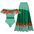 Women's Swimsuit with Ruffle Design and Matching Maxi Skirt