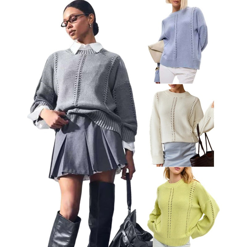 Women's Chunky Knit Sweater with Textured Detail and Wide Cut