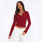 Women's Fitted Long-Sleeve Shirt with Button Placket