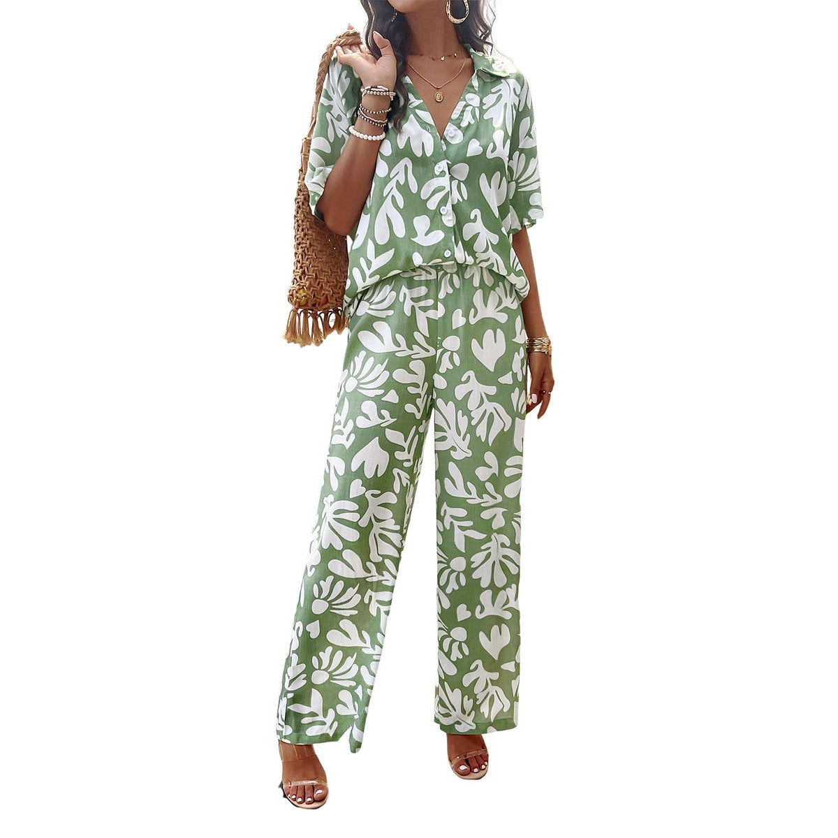 Women's Casual Two-Piece Set with Wide-Leg Pants and Elegant Top