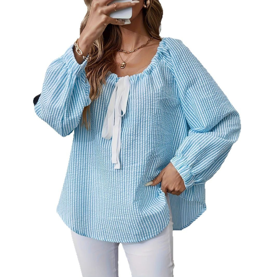 Women's Blouse with Flattering Round Neckline and Elegant Ruffle Details