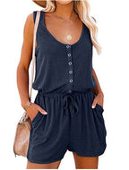 Women's Jumpsuit with Buttoned Neckline and Practical Pockets