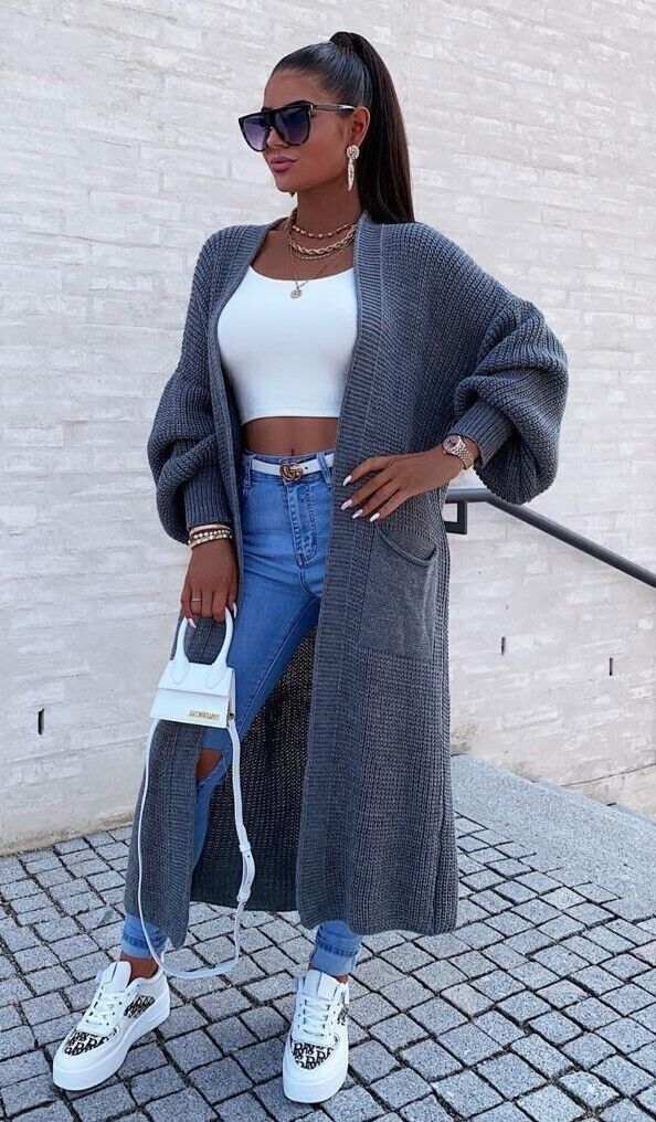 Women's Long Knit Coat with Spacious Pockets