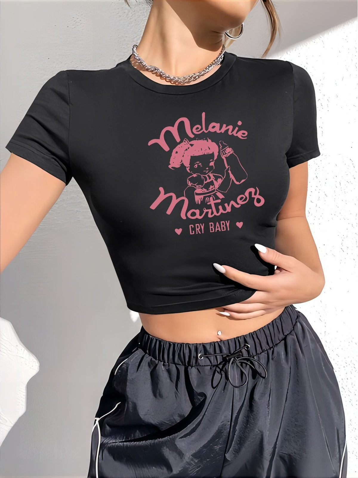 Women's Crop T-Shirt with Eye Motif and Tour Graphic