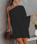 Women's Asymmetrical Mini Dress with Graphic Print