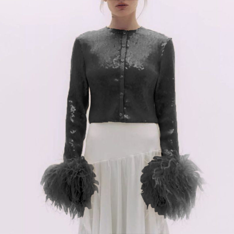 Women's Elegant Blouse with Feathers