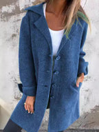 Women's Elegant Wool Jacket with Full Button Placket and Spacious Pockets