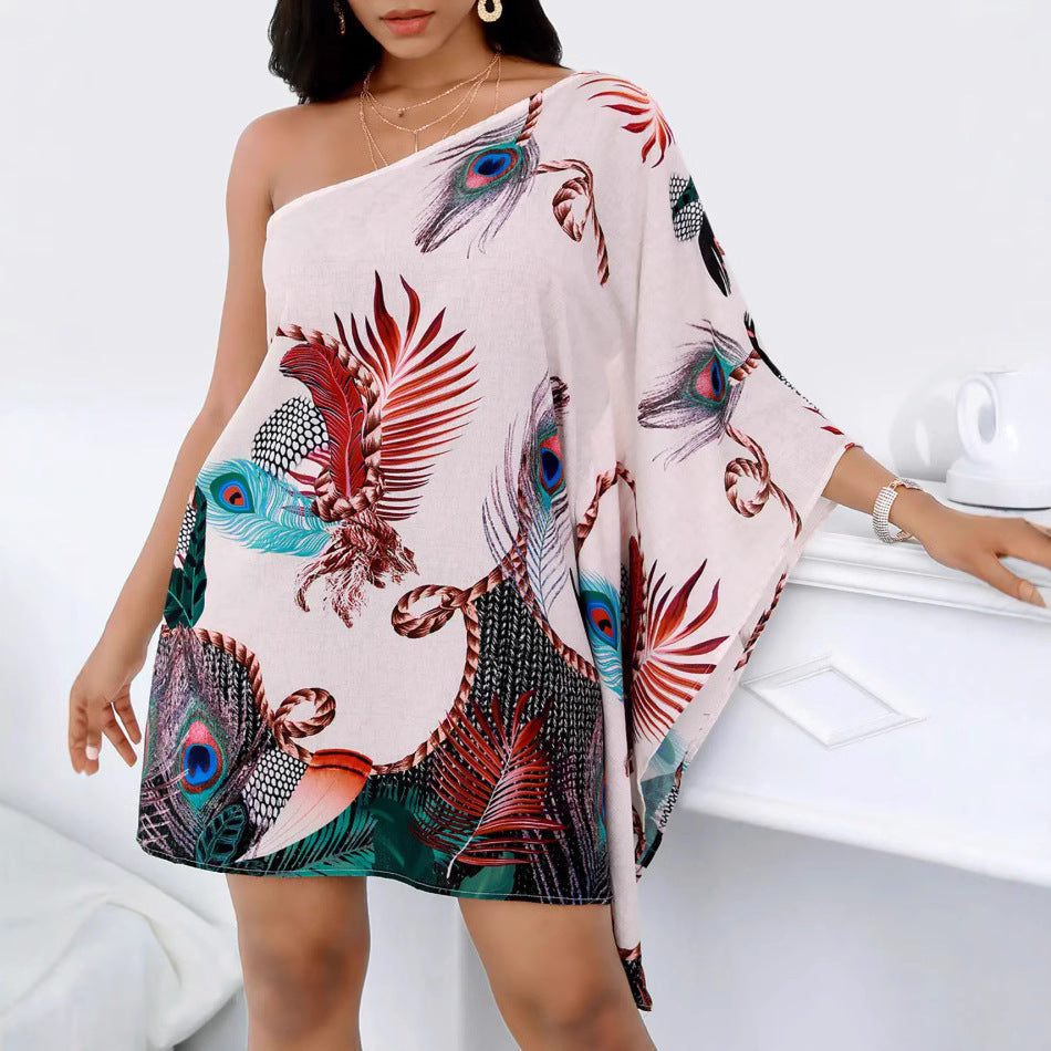 Women's Asymmetrical Mini Dress with Graphic Print