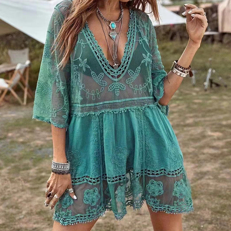 Women's Airy Beach Cover-Up with Elaborate Embroidery