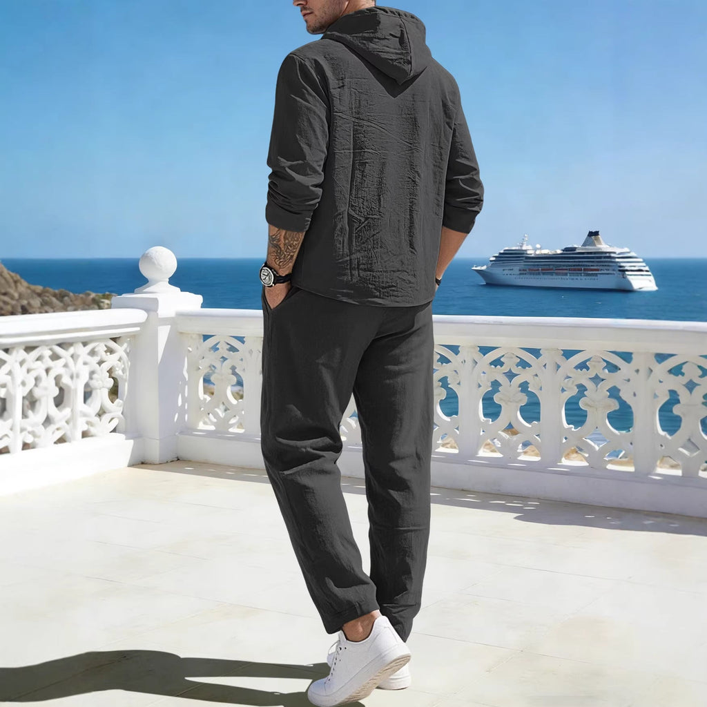 Men's Relaxed Hoodie Henley Leisure Suit