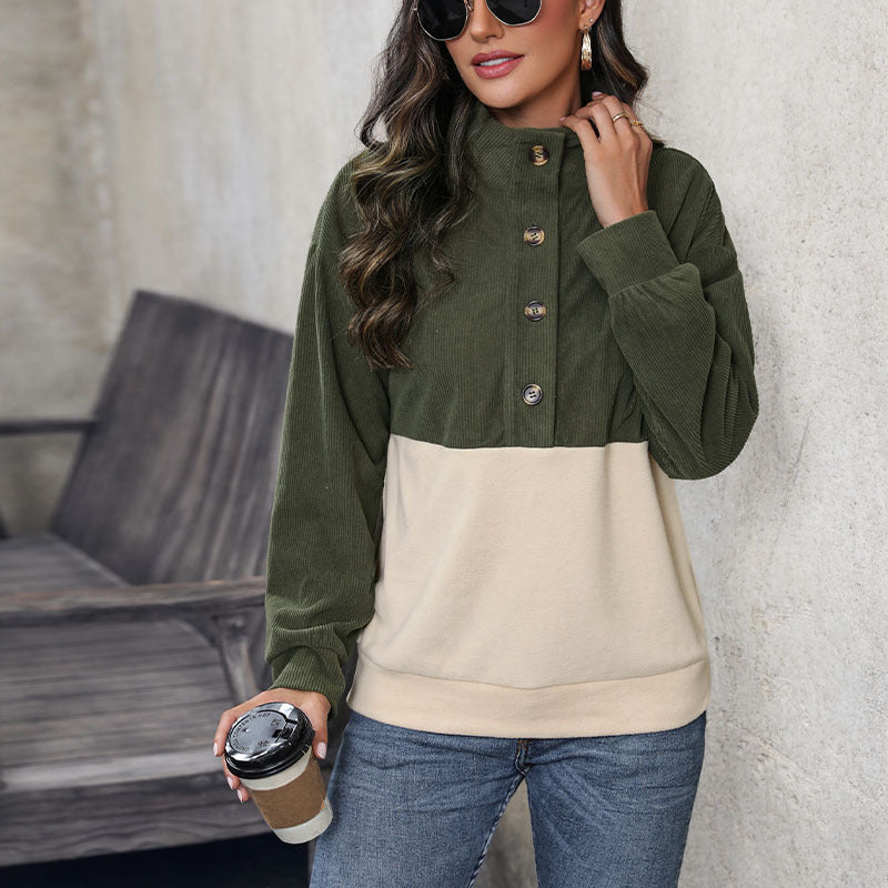 Women's Cozy Oversized Button-Front Sweater with Color-Block Design