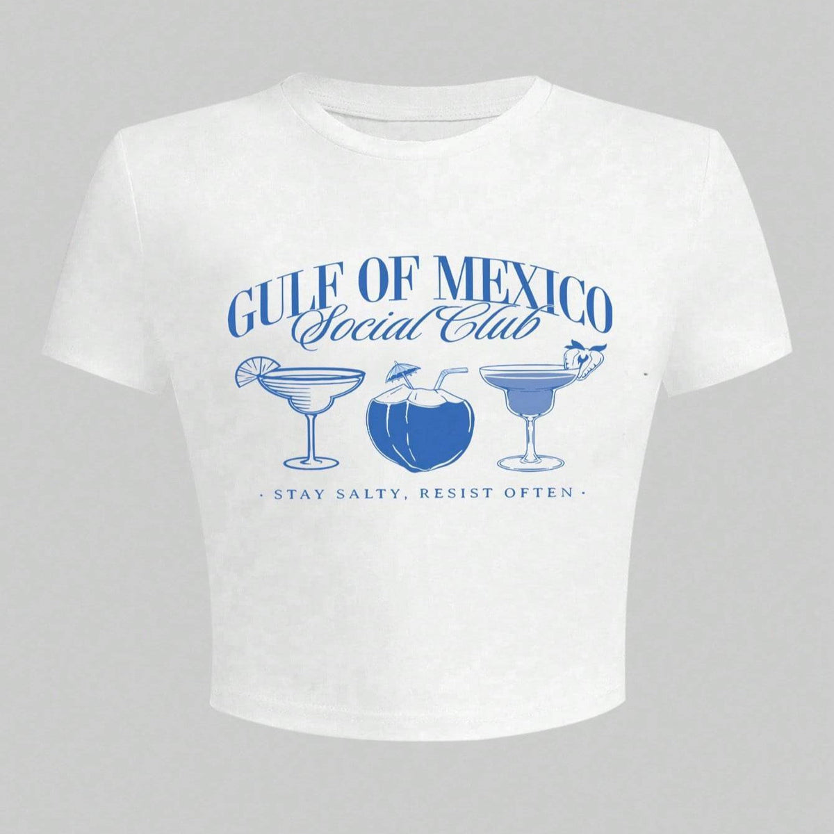 Women's Crop T-Shirt with Cocktail Motif and Modern Lettering