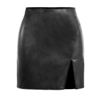 Women's Mini Skirt in High-Quality Imitation Leather with Side Slit