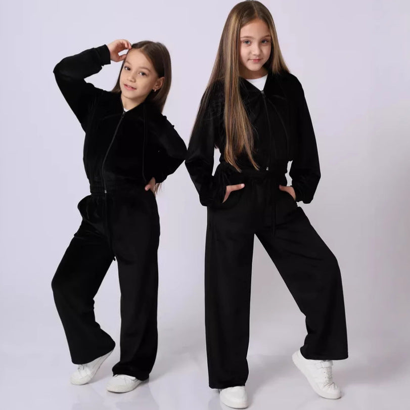 Women's Comfortable Velvet Suit with High-Neck Zipper