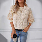 Women's Cozy Cable Knit Sweater with Relaxed Fit