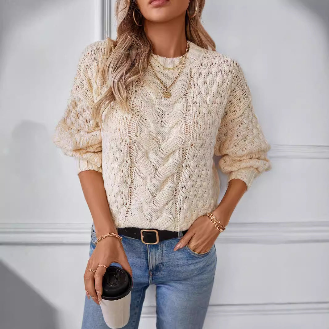 Women's Cozy Cable Knit Sweater with Relaxed Fit