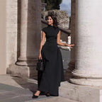 Women's Sleeveless Evening Dress with Asymmetrical Cut and Elegant Drape
