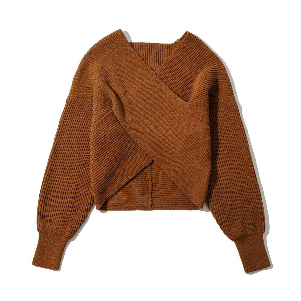 Women's Cropped Wrap Sweater in Textured Material