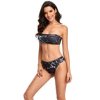Women's Bandeau Bikini with Floral Top and High Waist