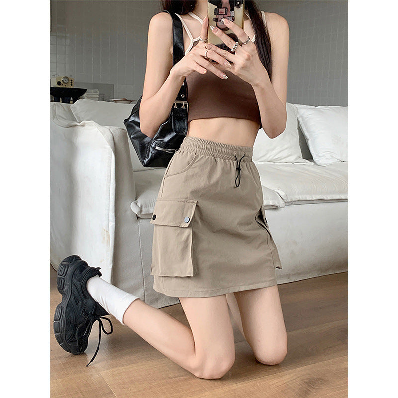 Women's Cargo Skirt with Side Pockets and Elastic Waistband