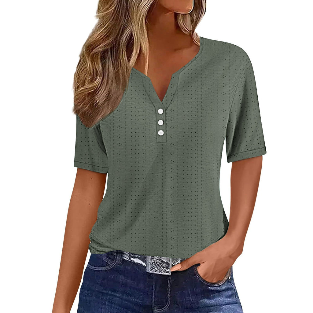 Women's Comfortable Short-Sleeve Shirt with Button Details