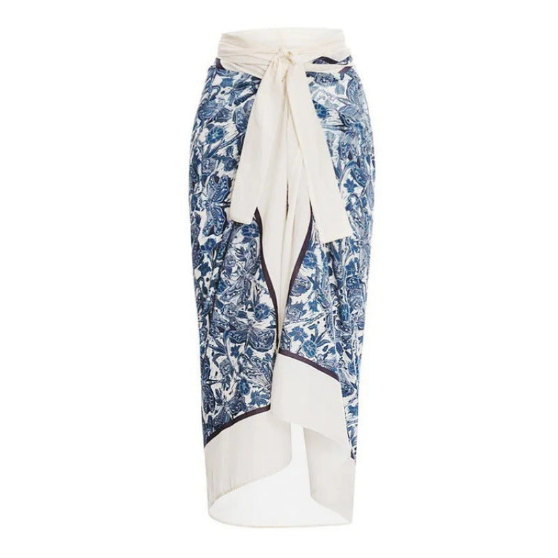 Women's Swimsuit Set with Wrap Skirt and Floral Design