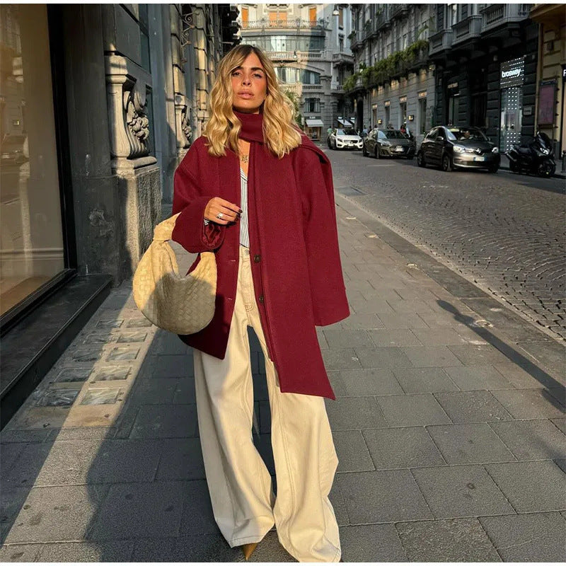 Women's Elegant Oversized Jacket with High Collar and Pockets
